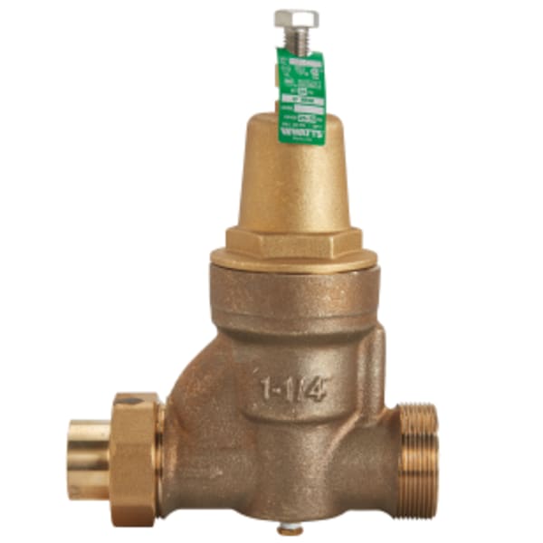 1 1/2" Lead Free Brass Water Pressure Reducing Valve, Solder Union x FPT, Adjust 25-75 psi, Max Work 300 psi, Gauge Tapping