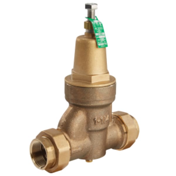 1 1/4" Lead Free Brass Water Pressure Reducing Valve, Double Union, FPT, Adjust 25-75 psi, Max Work 300 psi, Gauge Tapping