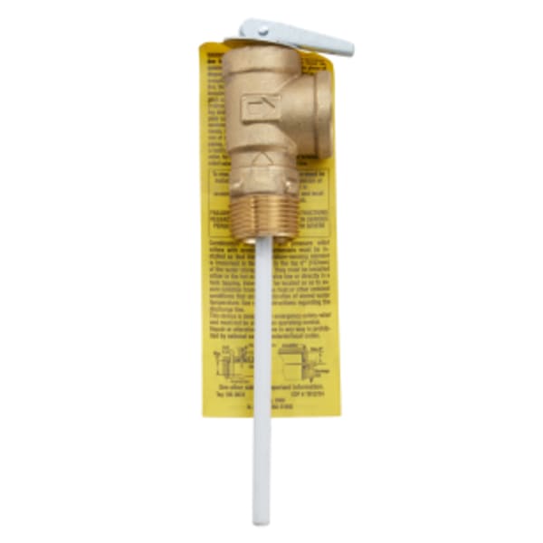 3/4" Brass Self Closing Temperature and Pressure Relief Valve, 125 psi, 210 degree F, Test Lever, 4" Ext Thermostat