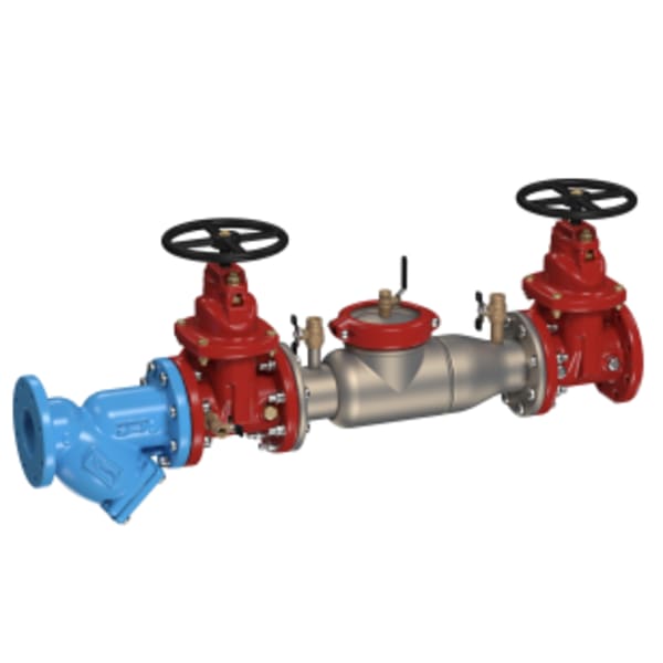4" SS Double Check Valve Assembly Backflow Preventer, NRS Shutoff, Cast Iron Strainer, Short Lay Length