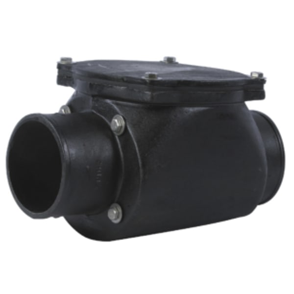 Backwater Valve, 6" No Hub Connections, Cast Iron,"-Line, Gasketed Cover, Bronze Flapper, Bronze Seat
