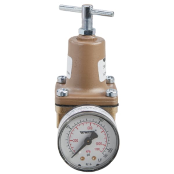 3/8" Lead Free Brass 3-Way Small Water Pressure Regulator, Gauge, Reduced Range 10-125 psi