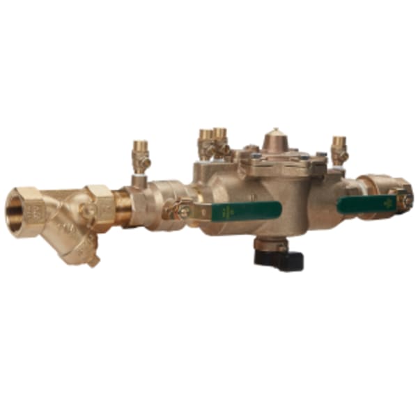 1 1/4" Bronze Reduced Pressure Zone Assembly Backflow Preventer, Domestic Quarter Turn Shutoff Valves, Bronze Strainer, Backflow Flood Sensor