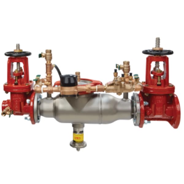 6" SS Reduced Pressure Detector Assembly Backflow Preventer, OSY Shutoffs, Grooved"let x Flanged Outlet, Cubic Feet Meter, Short Lay Length