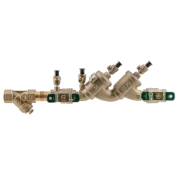 1/2" Lead Free Double Check Valve Backflow Preventer Assembly, Quarter Turn Ball Valve, Bronze Strainer