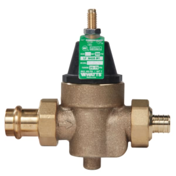 1" Lead Free Water Pressure Reducing Valve, Union Press x Union PEX, Elastomer Disc, Max Work 400 psi, Adjust 25-75 psi