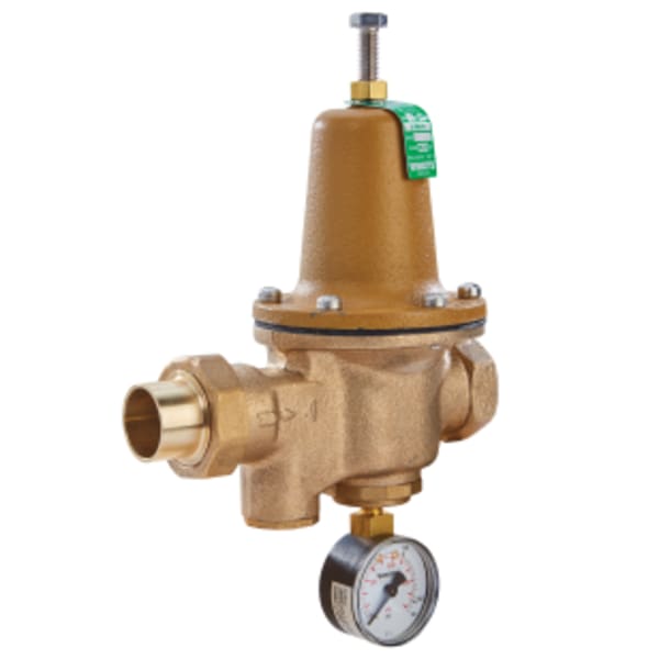 1" Lead Free Water Pressure Reducing Valve, Solder X Npt Female, Adjust 25-75 psi, Gauge Tapping, Gauge