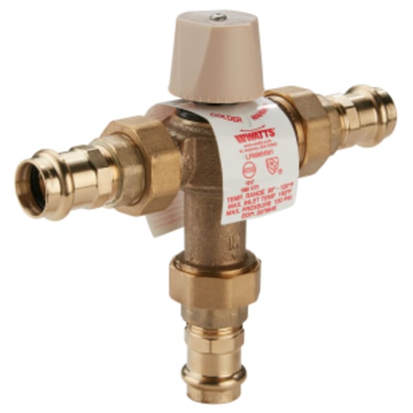 1" Lead Free Thermostatic Mixing Valve, Press x Press, Adjustable Temperature Range 80-120 F