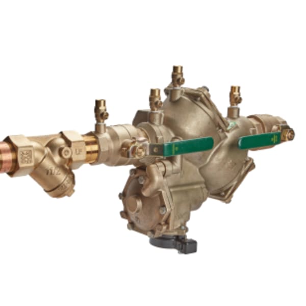 2" Lead Free Reduced Pressure Zone Backflow Preventer Assembly, Quarter Turn Shutoff Valves, Bronze Strainer, Backflow Flood Sensor