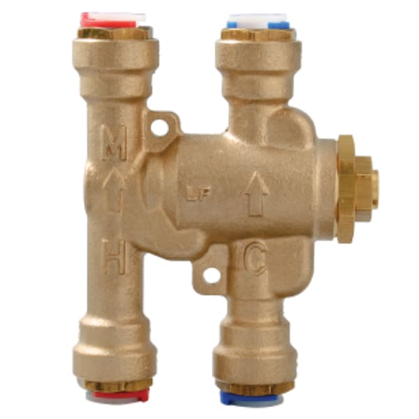 3/8" Lead Free Thermostatic Mixing Valve, Push to Connect End Connections, Adjustable 80-120 F