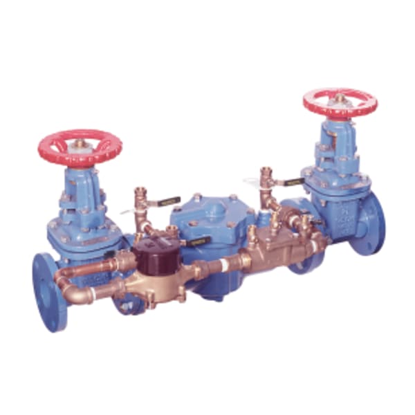 3" Cast Iron Double Check Detector Assembly Backflow Preventer, OSY Shutoff, Cubic Feet Meter, Single Top Entry, Epoxy Coated Using ArmorTek Technology