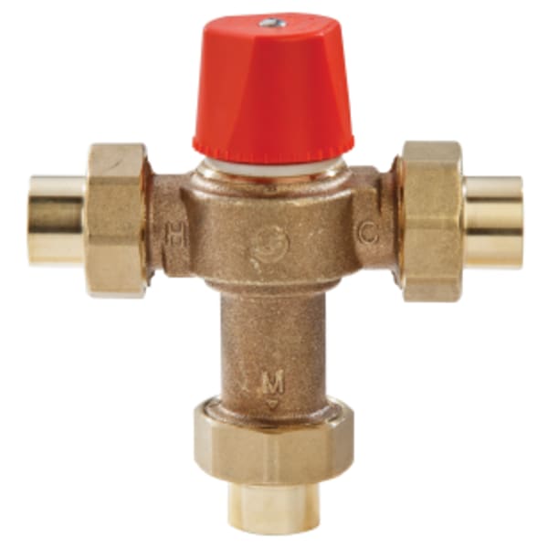 1" Lead Free Hot Water Temperature Control Valve, Solder Union End Connections, Adjustable Out 60-120 F