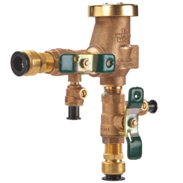 1/2" Bronze Freeze Resistant Pressure Vacuum Breaker Backflow Preventer, Quarter Turn Shutoff, Quick Connect Adapters, Tee Handles