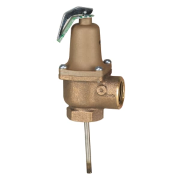 3/4" Bronze Automatic Reseating Temp And Pressure Relief Valve, 75 psi, 210 degree F, 3" Thermostat, Female Connections