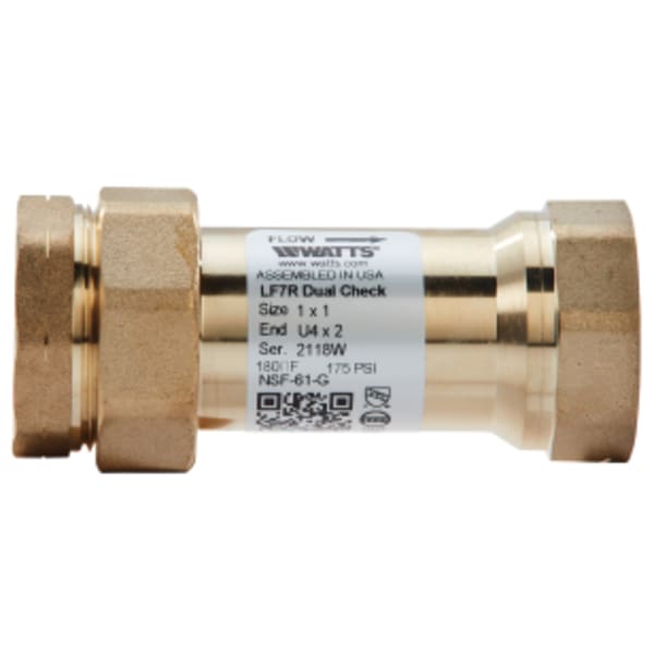1 x 1" Lead Free Residential Dual Check Valve Backflow Preventer, Union Female Meter Thread"let x Female NPT Outlet