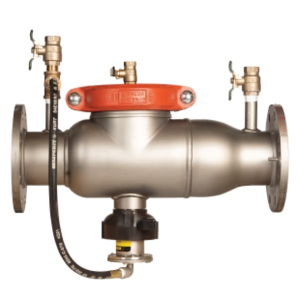 8" SS Reduced Pressure Zone Assembly Backflow Preventer, Less Shutoff, Short Lay Length, Backflow Flood Sensor