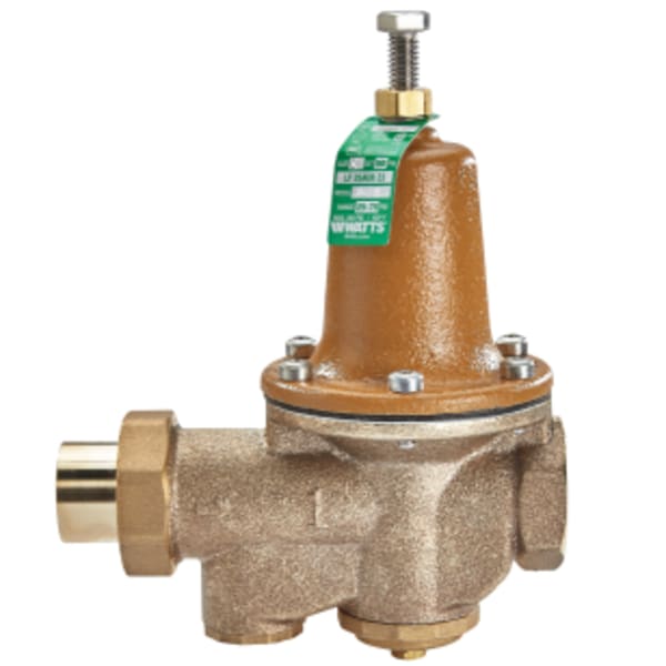 1/2" Lead Free Water Pressure Reducing Valve, Solder x NPT Female, Polymer Seat, Gauge Tapping, Gauge, Adjustable 25-75 psi