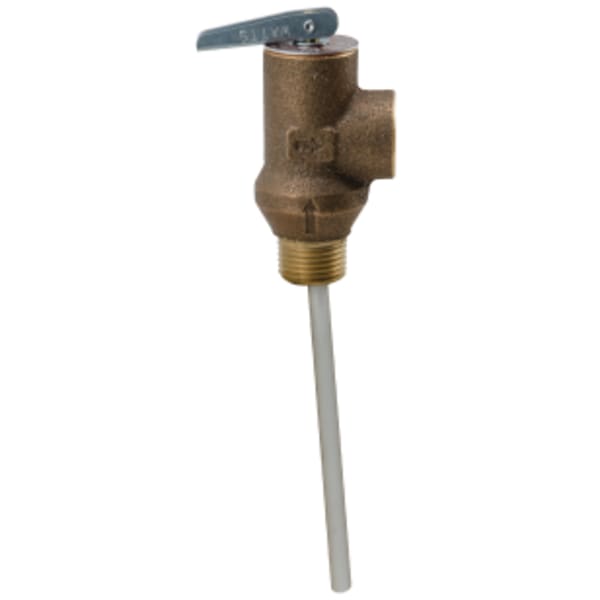 1/2" Bronze Self Closing Temperature and Pressure Relief Valve, 75 psi, 210 degree F, 4" Extension Thermostat