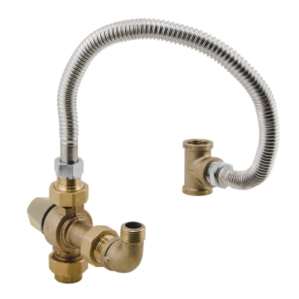 3/4" Lead Free Hot Water Tank Thermostatic Mixing Valve Kit, LFMMV Mixing Valve, SS Hose, Tee and Elbow