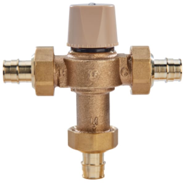 3/4" Lead Free Thermostatic Mixing Valve, Cold Expansion Fitting CEF/PEX F1960 End Connections, Adjustable Out 80-120 F
