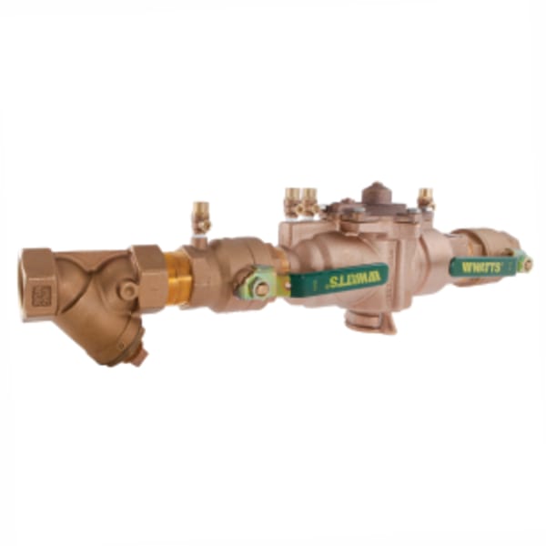 1 1/2" Bronze Reduced Pressure Zone Assembly Backflow Preventer, Quarter Turn Shutoff Valves, Bronze Strainer