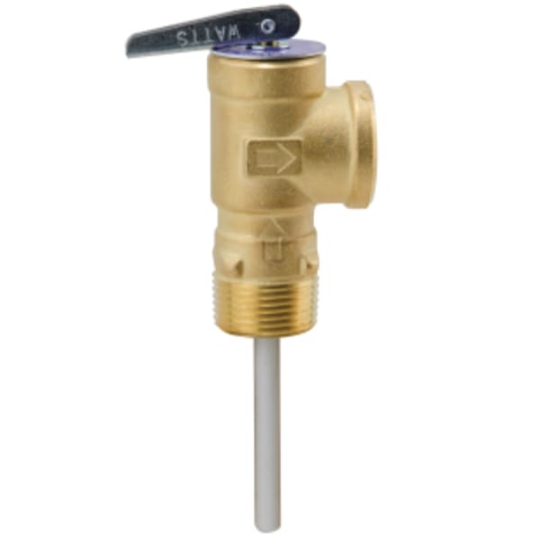 3/4" Brass Self Closing Temperature And Pressure Relief Valve, 100 psi, 210 degree F, Test Lever, Short Thermostat