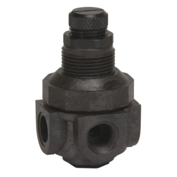 1/4" Miniature Plastic Water Pressure Regulator, Quick Disconnect, Acetal Plug, 0-125 psi, Gauge Port/90 Degree"let to Outlet