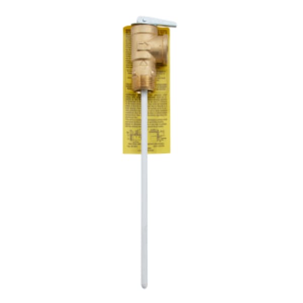 3/4" Brass Self Closing Temperature And Pressure Relief Valve, 150 psi, 210 degree F, Test Lever, 8" Extension Thermostat