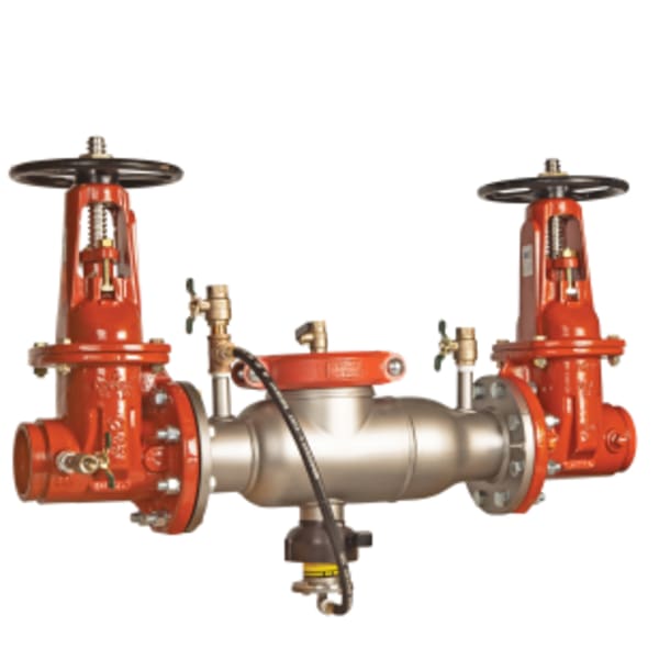 3" SS Reduced Pressure Zone Assembly Backflow Preventer, OSY Shutoffs, Grooved"let x Grooved Outlet, Short Lay Length, Backflow Flood Sensor