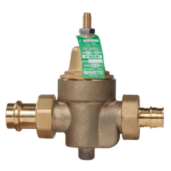 3/4" Lead Free Water Pressure Reducing Valve, Union Press x Union PEX Expansion, Adjust 25-75 psi, Max Work 400 psi