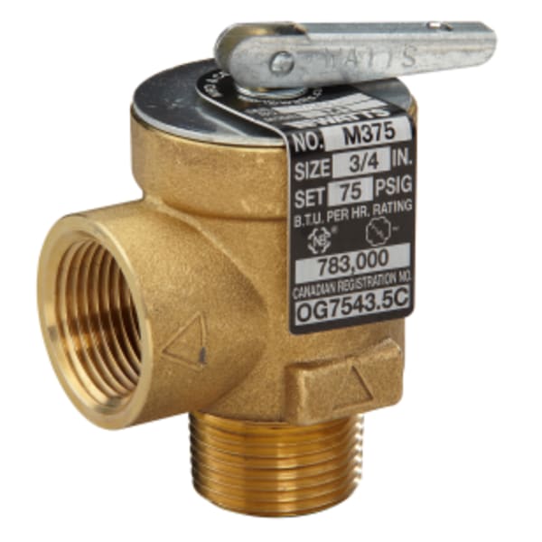 3/4" Boiler Pressure Relief Valve, 75 psi