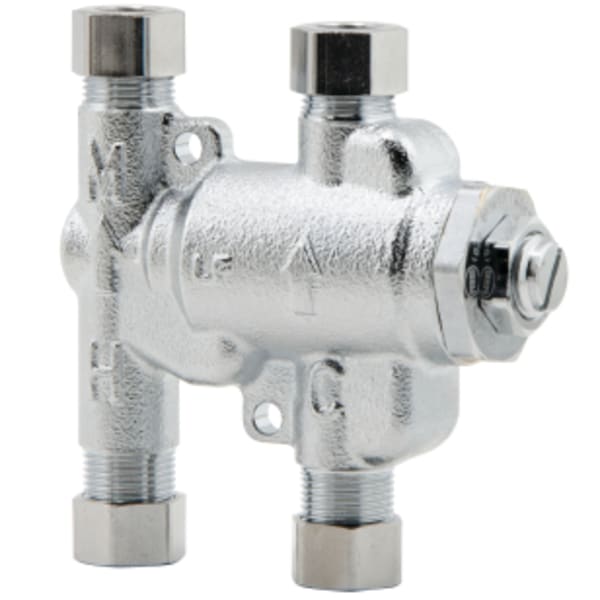 3/8" Lead Free Thermostatic Mixing Valve With Satin Chrome Finish, Adjustable 80-120 F