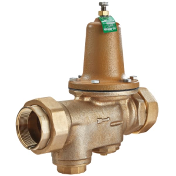 1 1/2" Lead Free Water Pressure Reducing Valve, Double Union, NPT Female, SS Seat, Gauge Tapping, Adjustable 25-75 psi
