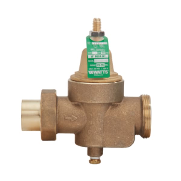1" Lead Free Brass Water Pressure Reducing Valve, Solder Union x FPT, Adjust 25-75 psi, Max Work 400 psi, Gauge Tapping