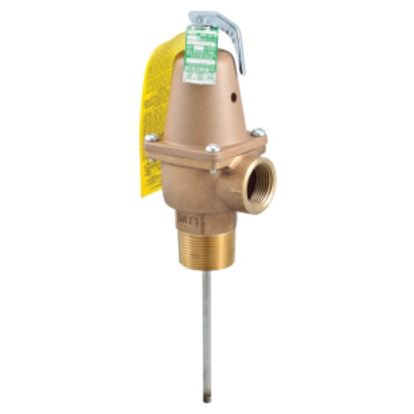 1 1/4" Bronze Automatic Reseating Temperature And Pressure Relief Valve, 150 psi, 210 degree F, 8" Thermostat