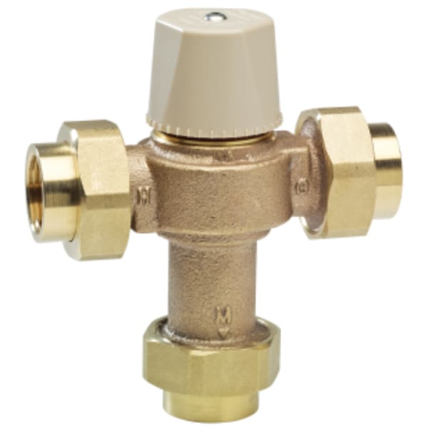 3/4" Lead Free Thermostatic Mixing Valve, Threaded Union End Connection, Adjustable Out 80-120 F