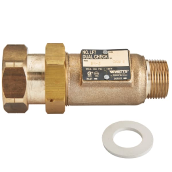 1 x 3/4" Lead Free Residential Dual Check Valve Backflow Preventer, Union Female Meter Thread"let x Male NPT Outlet
