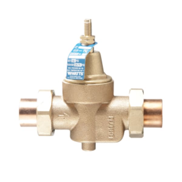 1/2" Lead Free Water Pressure Reducing Valve, Double Union, Solder, Adjust 25-75 psi, Max Work 400 psi