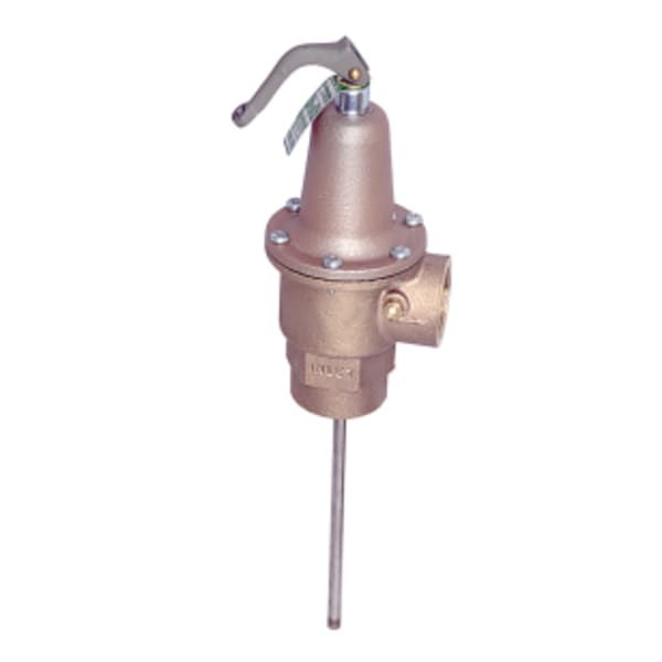 1 1/2" Bronze Automatic Reseating Temperature and Pressure Relief Valve, 100 psi, 210 degree F, 3" SS Thermostat