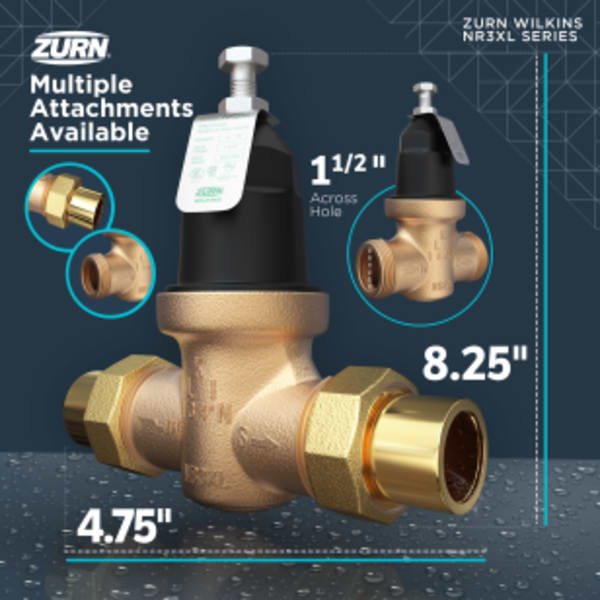 1 1/2 in. Zurn Wilkins NR3XL Pressure Reducing Valve, Double Union Female Copper Sweat Connections