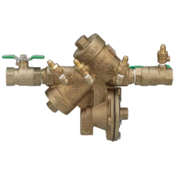 3/4" 975XL2 Reduced Pressure Principle Backflow Preventer with test cocks oriented face up and SAE flare test fitting