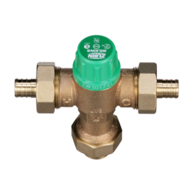 3/4" ZW1017XL Aqua-Gard® Thermostatic Mixing Valve with (2) PEX and (1) Copper Sweat Tailpieces and Union Nuts Lead Free