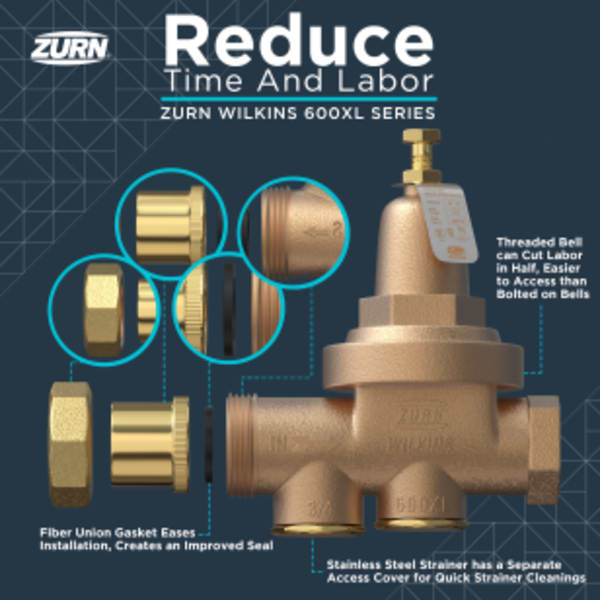 1" 600XL Pressure Reducing Valve with a spring range from 75 PSI to 125 PSI, factory set at 85 PSI