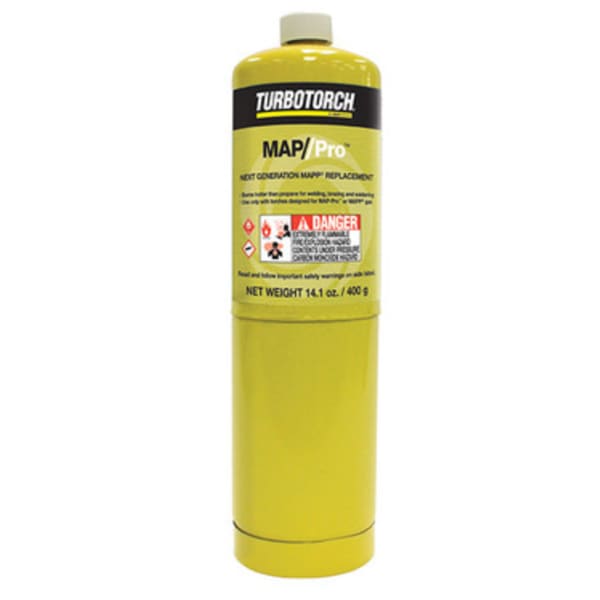 MAP-Pro™ MAP Gas replacement tank (14.1 oz) for use with TurboTorch dual fuel hand torches. (HAZ) TANK, MAP//PRO, CGA600