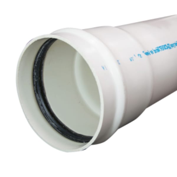 4" x 20' PVC Sewer and Drain Pipe ASTM D-3034 Gasket Joint White