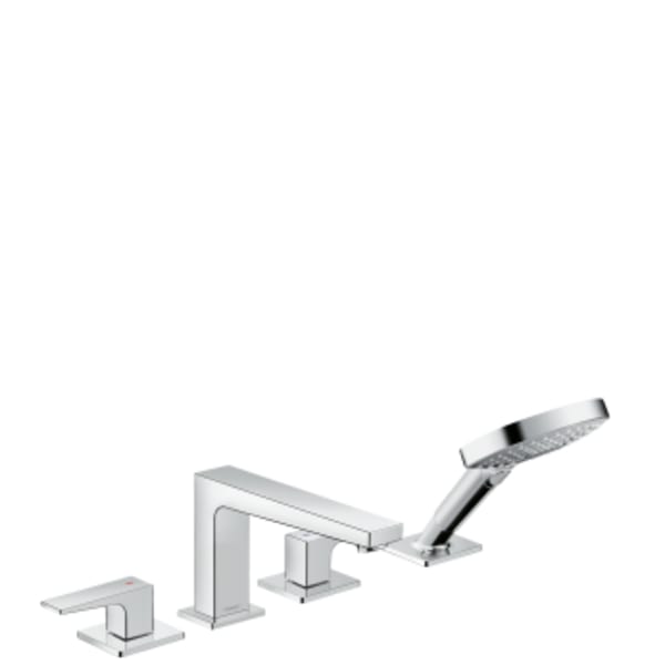 hansgrohe Metropol 4-Hole Roman Tub Set Trim with Lever Handles and 1.75 GPM Handshower in Chrome