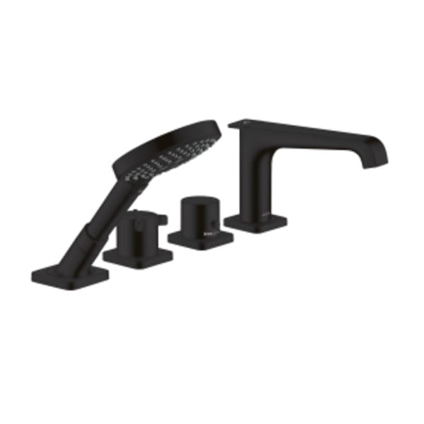 AXOR Citterio E 4-Hole Thermostatic Roman Tub Set Trim with 1.75 GPM Handshower in Matte Black