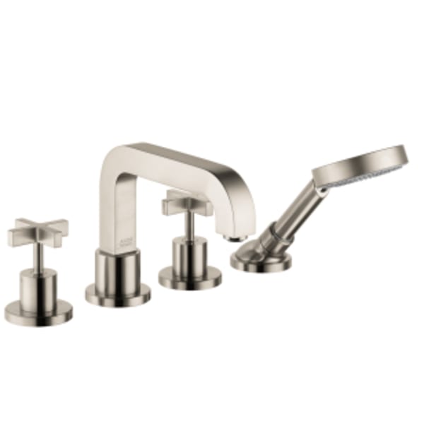 AXOR Citterio 4-Hole Roman Tub Set Trim with Cross Handles and 1.75 GPM Handshower in Brushed Nickel