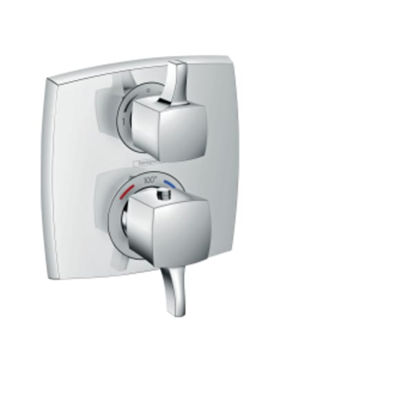 hansgrohe Ecostat Classic Thermostatic Trim with Volume Control and Diverter, Square in Chrome