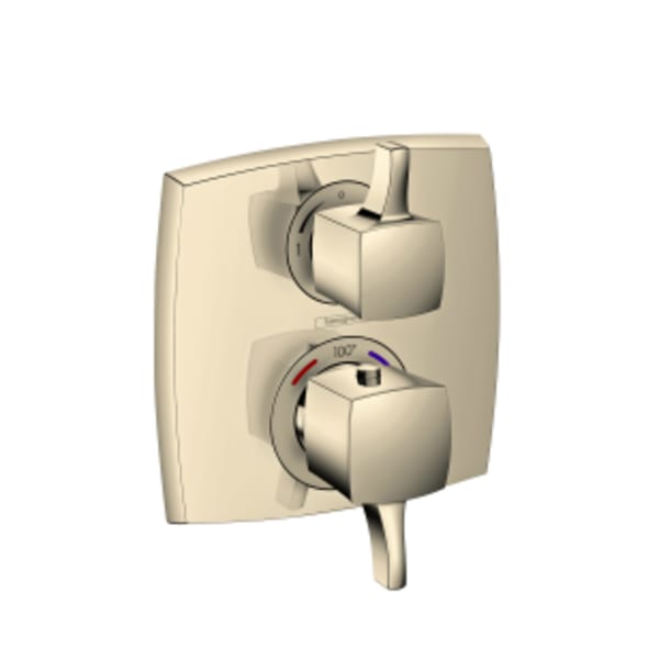 hansgrohe Ecostat Classic Thermostatic Trim with Volume Control, Square in Polished Nickel